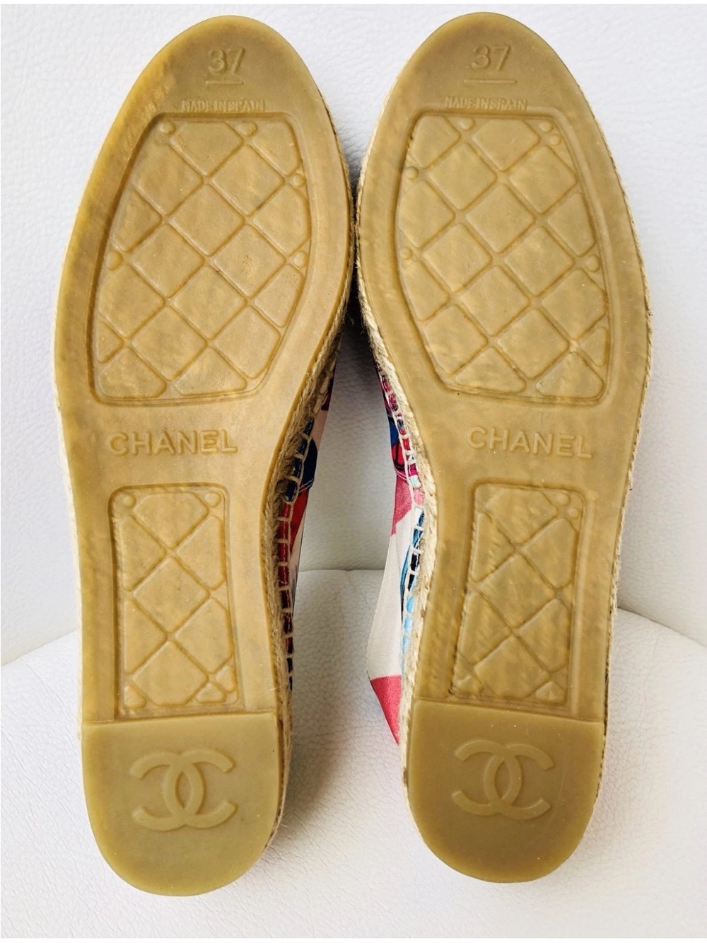 CHANEL MULTICOLOR CANVAS PINK BLACK PATENT LEATHER CAPTOE ESPADRILLE FLATS SZ 37 - Picture 9 of 12